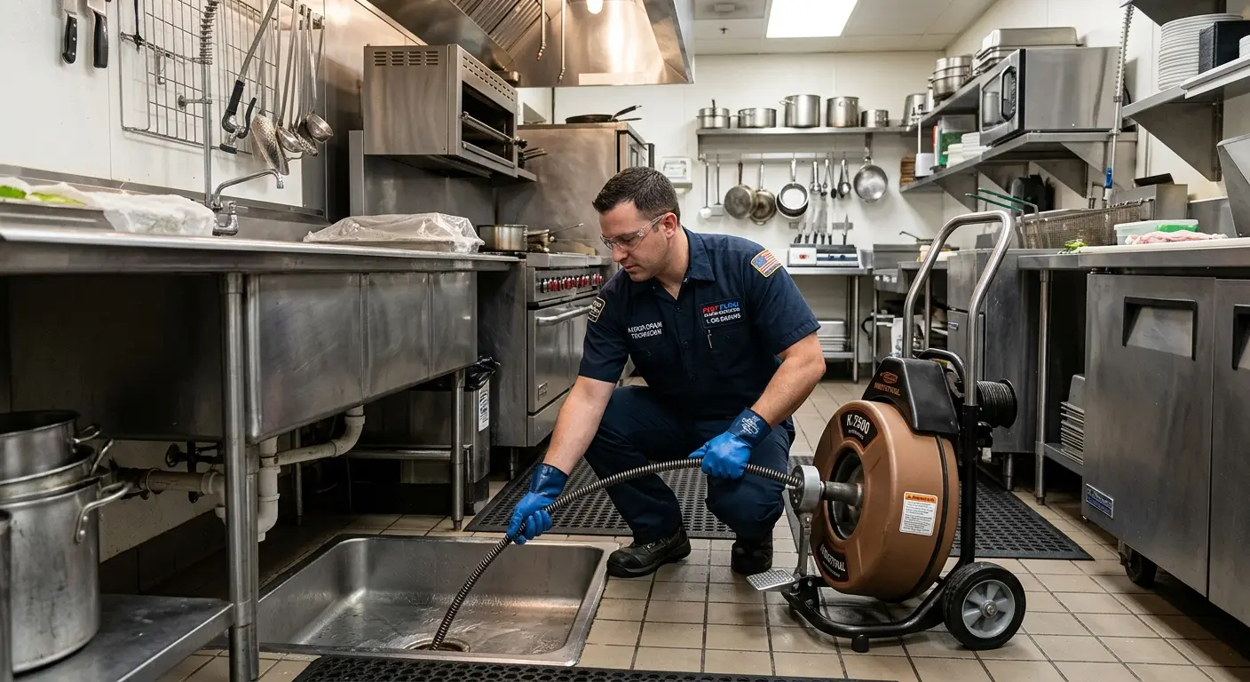 Commercial drain cleaning service in a restaurant kitchen in Elkhorn
